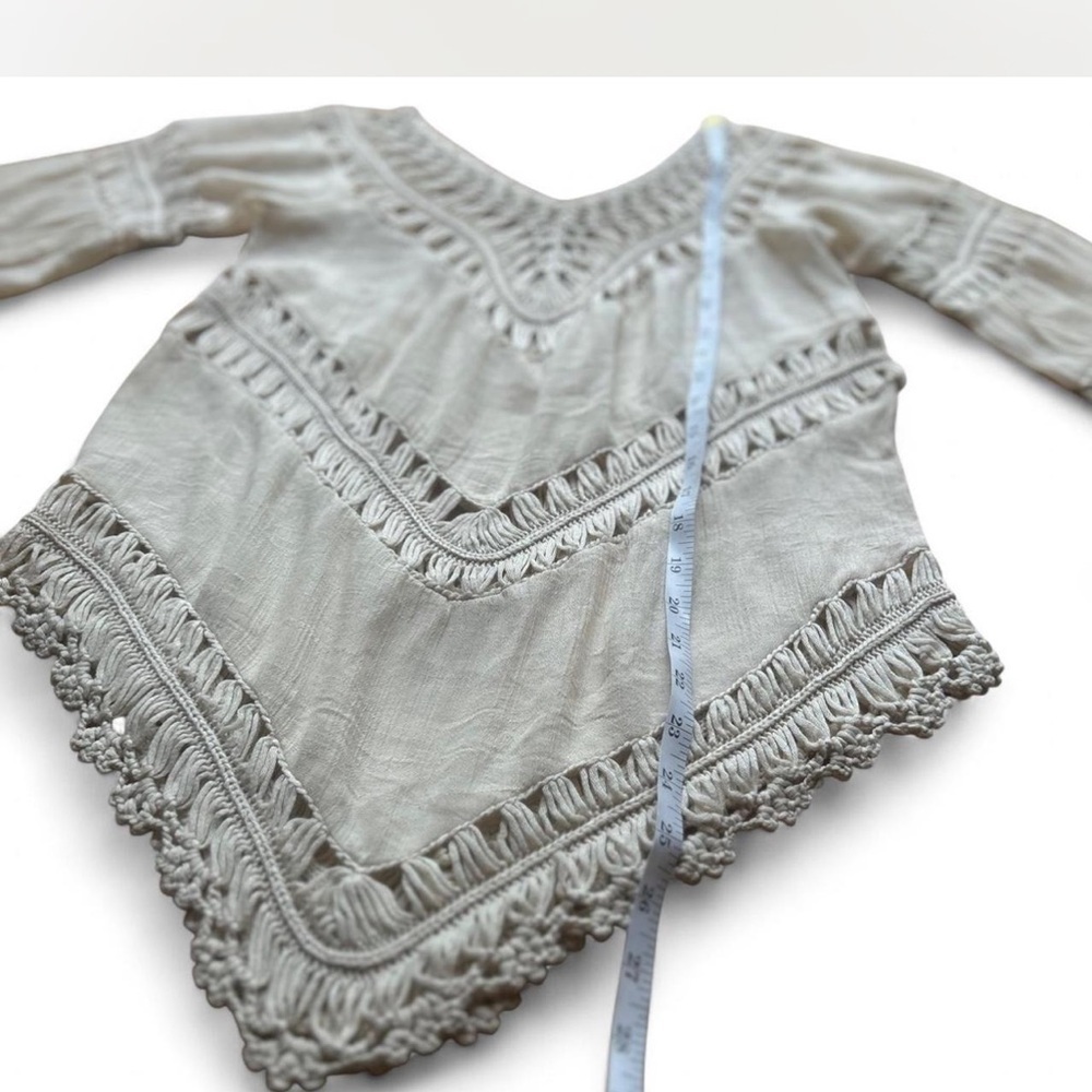 Ethereal Western Cream Crochet Eyelet Top 3/4 Sleeves Renaissance Size M Boho - Picture 3 of 6